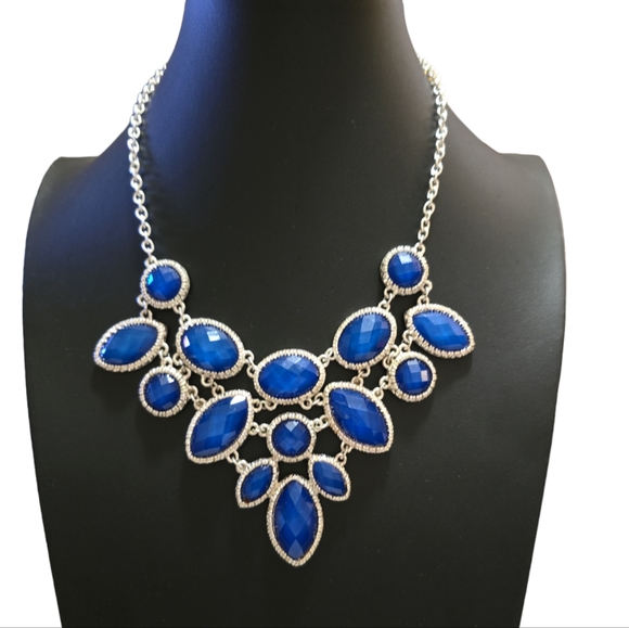 15" Vintage Blue Faceted Bib Fashion Necklace Lot 6 - Picture 1 of 3
